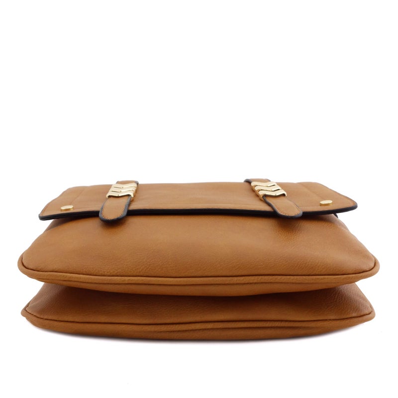 ALYSSA Double Compartment Large Flapover Crossbody Bag (Camel) - Image 4